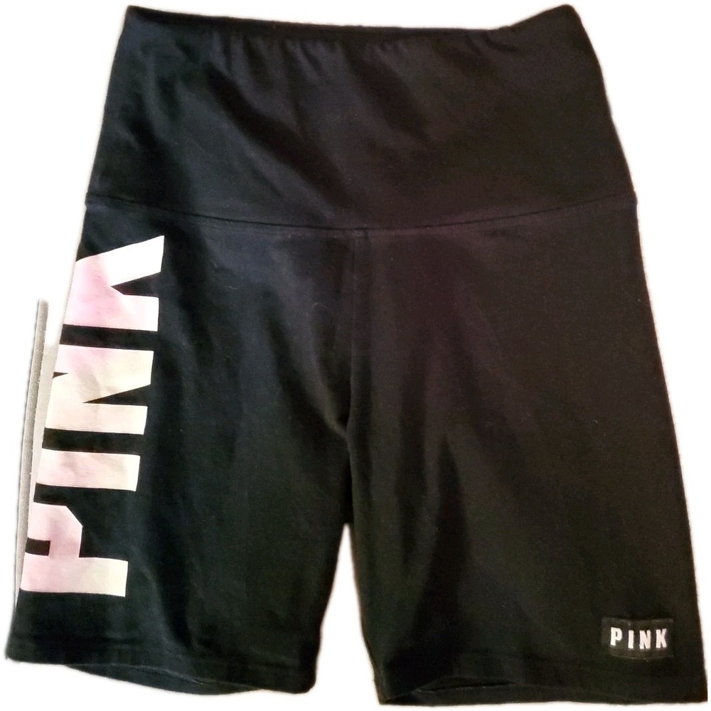 Victoria's Secret Pink Bike Yoga Shorts Women's XS  Black Graphic Elastic Waist‎